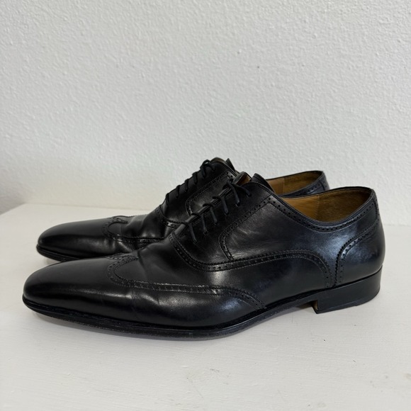 Magnanni Black Leather Wingtip Oxford Dress Shoe Pointed Square Toe Mens Size 10